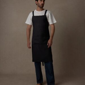 Heavyweight Linen Cross Back Kitchen Apron in Jet