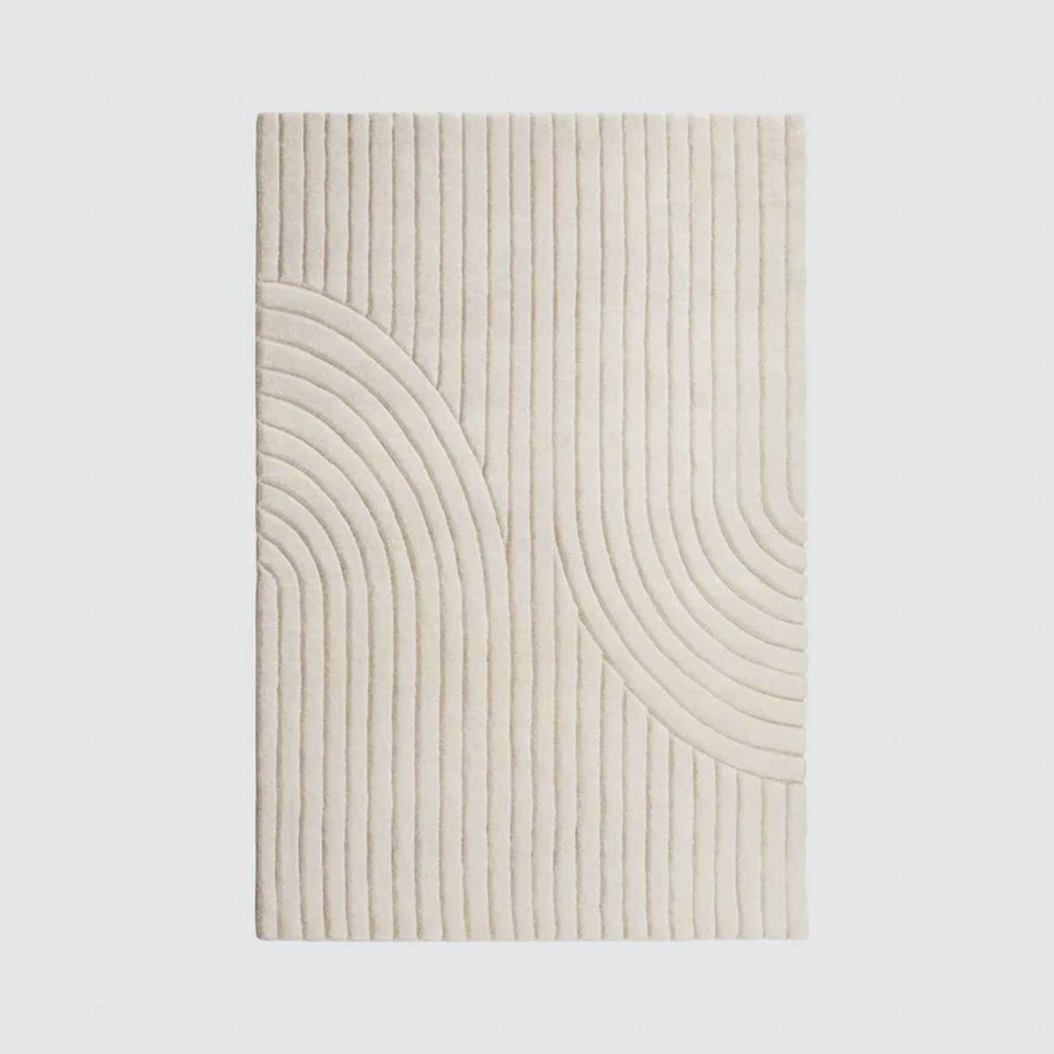 Refined Hand-Knotted Wool Area Rug in Ecru