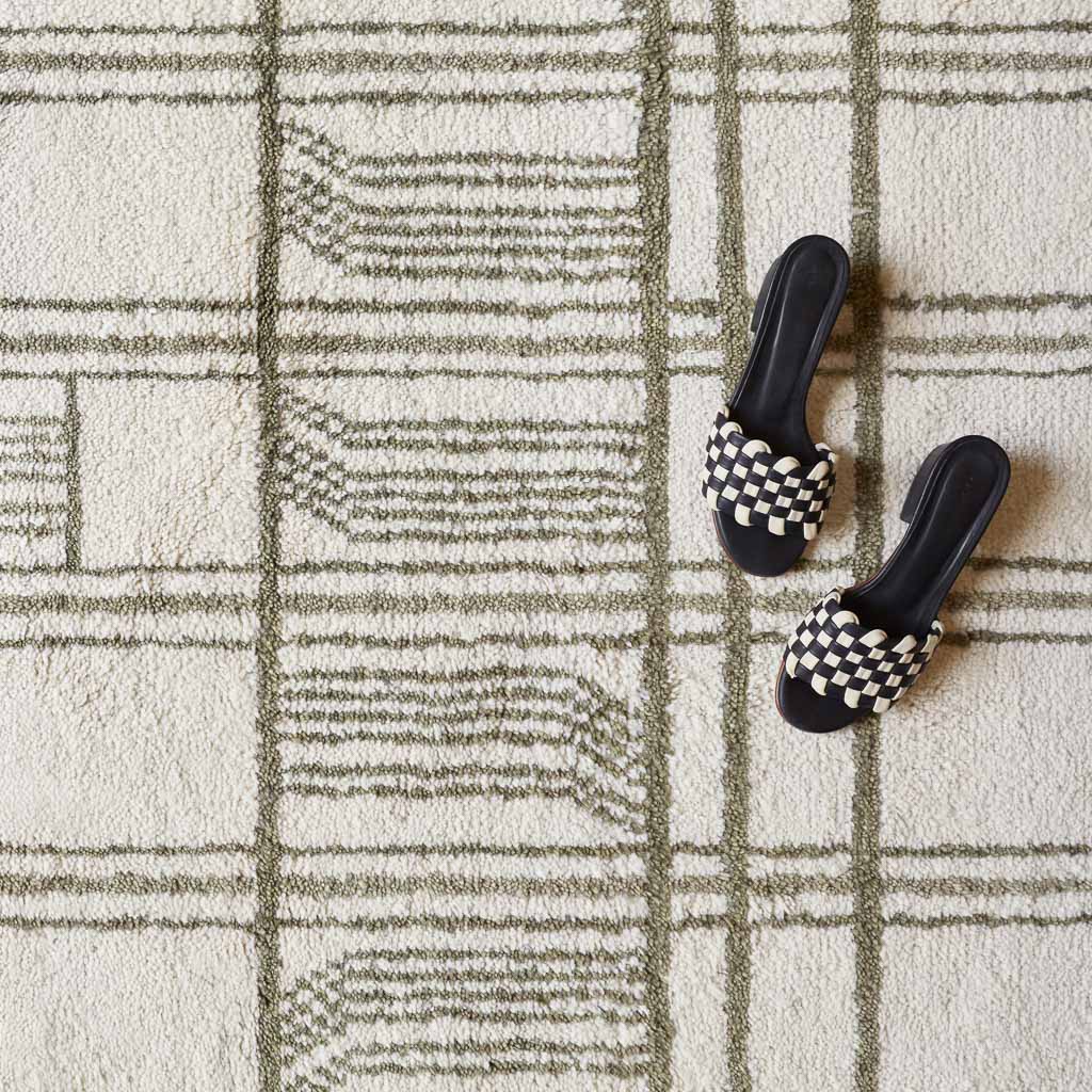 Minimal Hand-Knotted Area Rug in Olive - Image 2